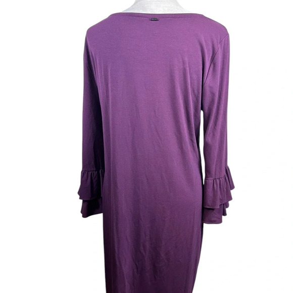 White House Black Market purple dress with double ruffle sleeves size large - Picture 4 of 10